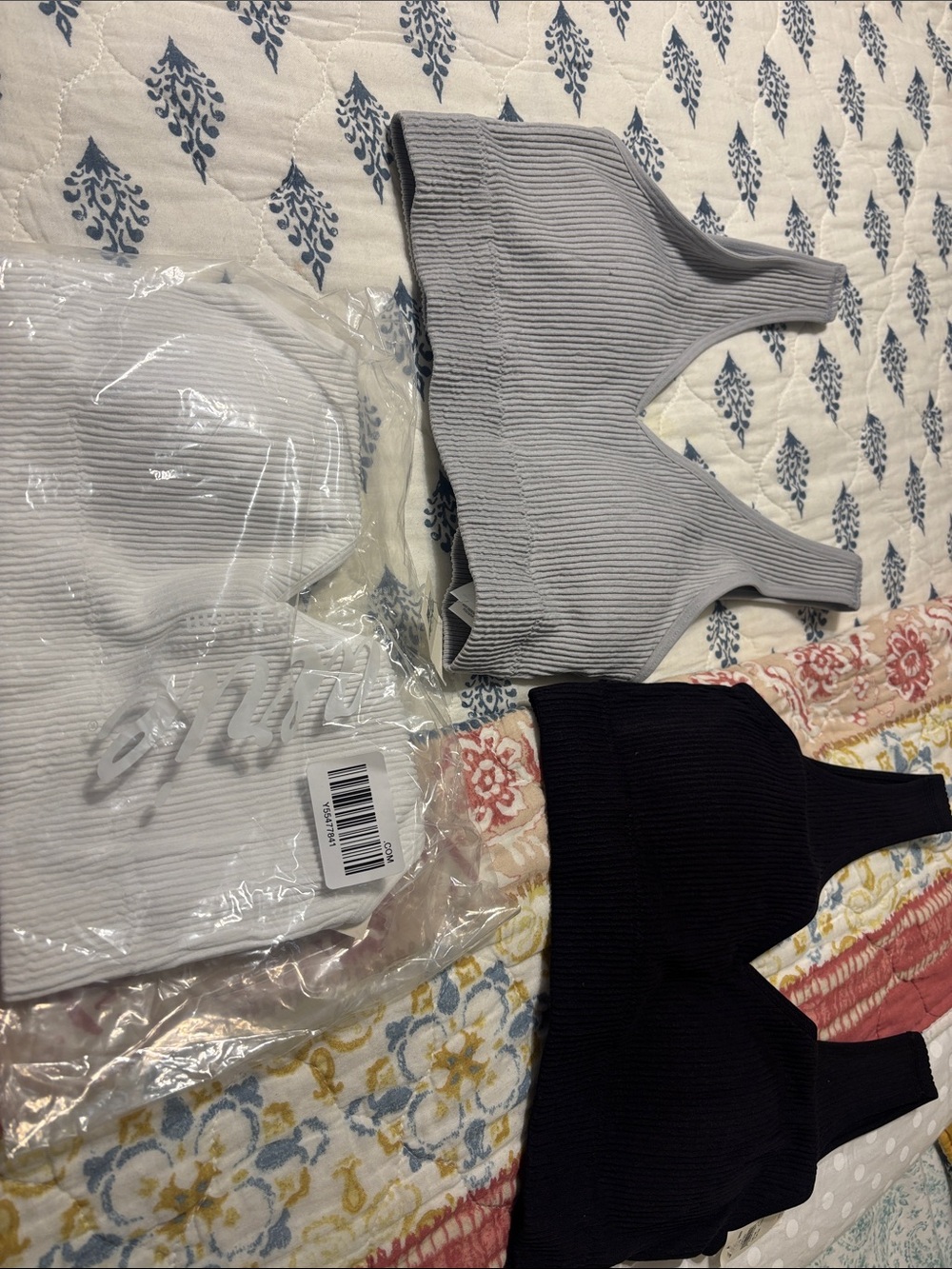 aerie Ribbed Sports Bras in Light Gray, White & Black - 3-Pack